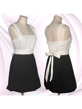 BCBGMAXAZRIA Babydoll Y2K Mini Dress Maid Ruffle Shirred Bubble Hem Coquette